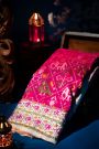Ikat Silk Kantha Work Rani Pink Saree