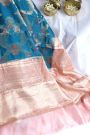 Matka Banarasi Silk Teal Blue Saree