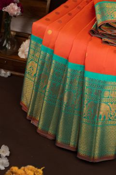Gadwal Silk Buttis Orange Saree