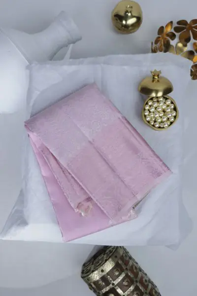 edapparambil__official - Softer Shades of silk ... Pastel Lavender  Kanchipuram silk saree with full body with silver tissue with silver  bavanji border gives you a unique style.. Our latest collection in bridal